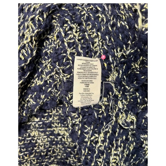 Free People Sweater Womens S High Low Open Knit V Neck Linen Cotton Blue Cream - Picture 11 of 15